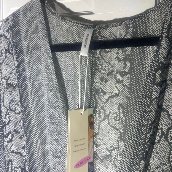 NWT Women's Long Boho Cover-up Grey Black Snake Skin Tassels Sheer Mesh Dokotoo - Picture 5 of 8